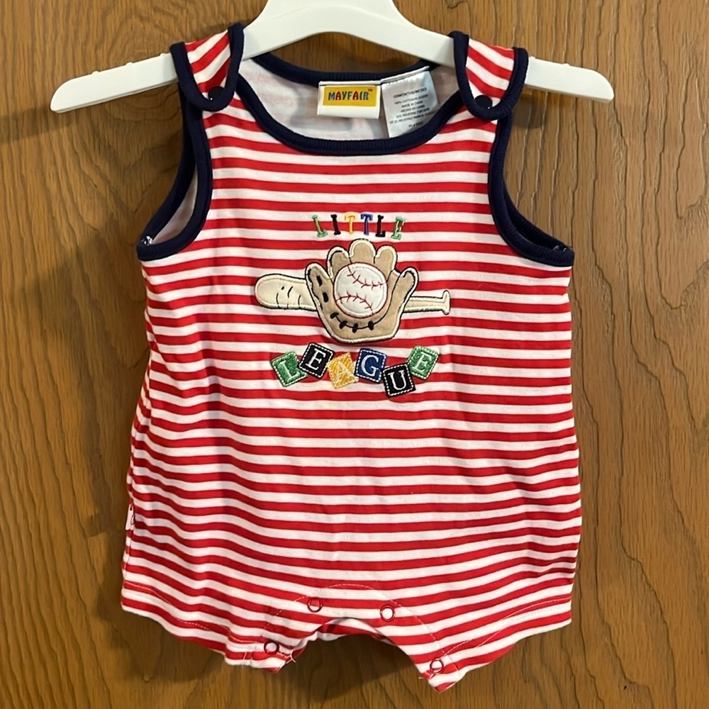 Mayfair Infant Stripes Little League Baseball Bubble Romper Size 0-3M‎